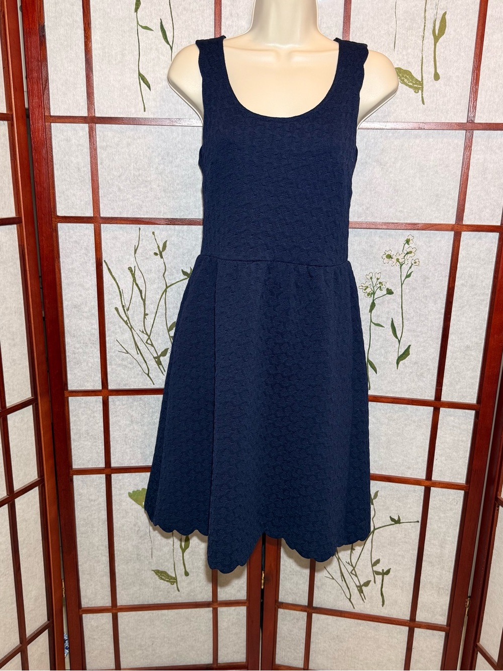 Anthropologie Maeve Caye Scalloped Navy Blue Sleeveless lace A line dress sz XS View 3